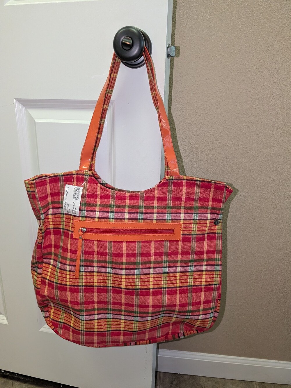 Orange Plaid Tote Bag